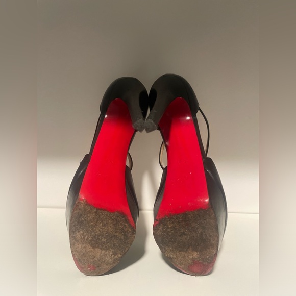 CHRISTIAN LOUBOUTIN Black Leather Criss Cross Platform Pumps Size 38.5 - Picture 5 of 7